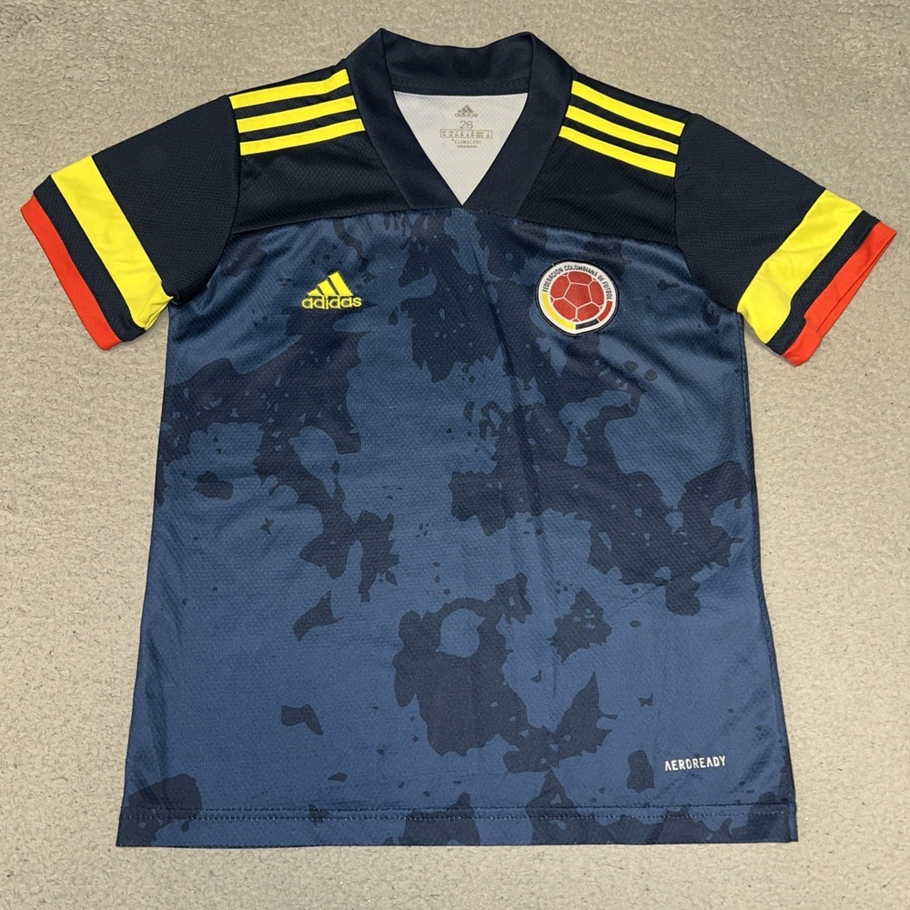 adidas 2020-21 Colombia Away Jersey Youth Sz 26 (8-10 yrs) Blue Camo Soccer Tee